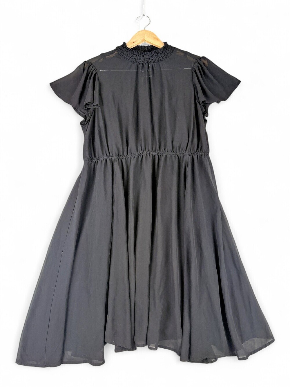 Torrid Black Smocked Neck Midi Dress 2X Flutter Sleeve